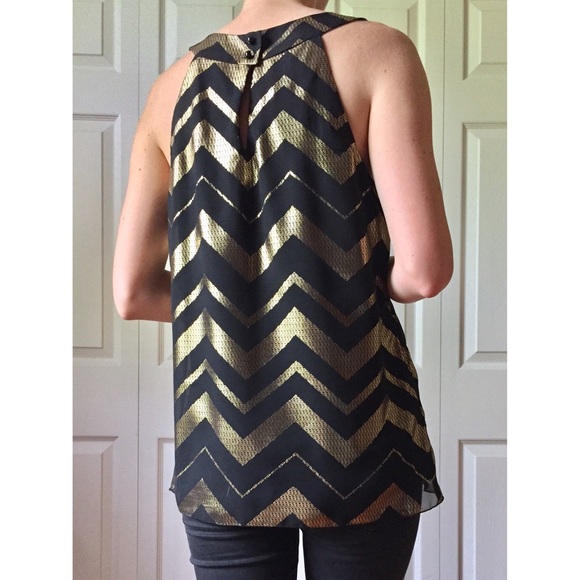 NWOT IZ Byer Black & Gold Chevron Top - Picture 2 of 4